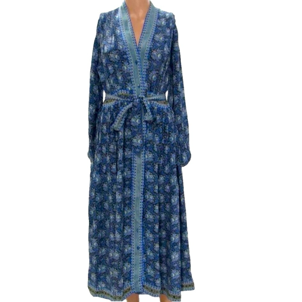 NEW D’ASCOLI Womens Morocco Silk Crepe Midi Sun Dress Size XS Blue Print